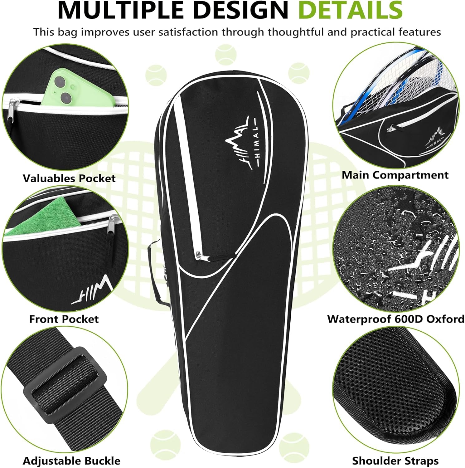 3 Racquet Tennis-Bag Premium Tennis-Racket-Bag with Protective Pad, Professional or Beginner Tennis Players, Lightweight Tennis Bag for All Ages,Black